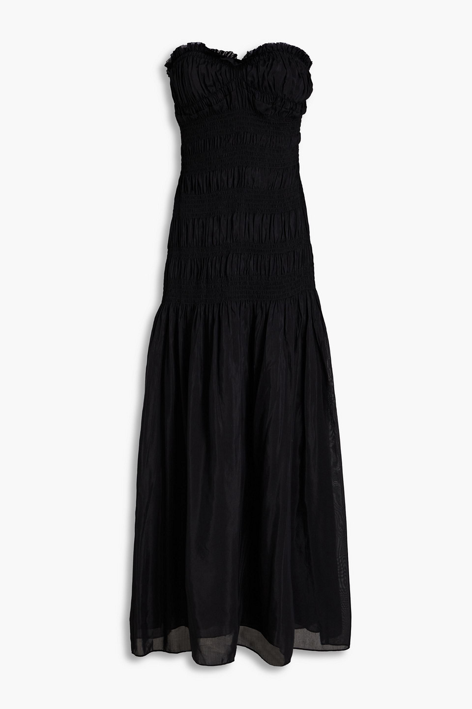 Nicholas Kalli Strapless Shirred Cotton And Silk-blend Voile Midi Dress In Black