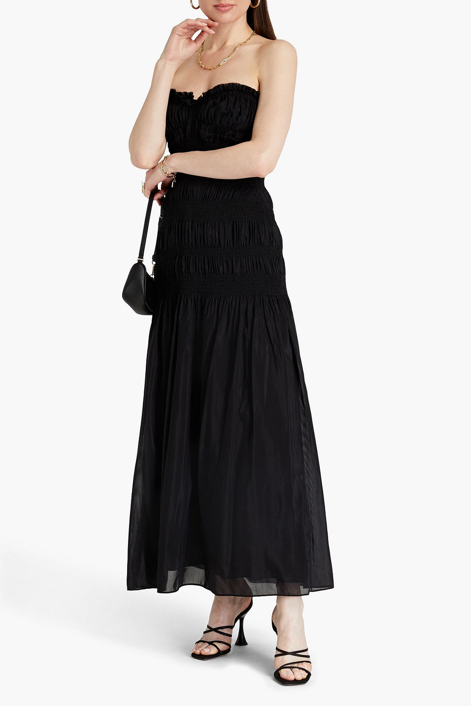 NICHOLAS STRAPLESS SHIRRED COTTON AND SILK-BLEND VOILE MAXI DRESS 3074457345636717180