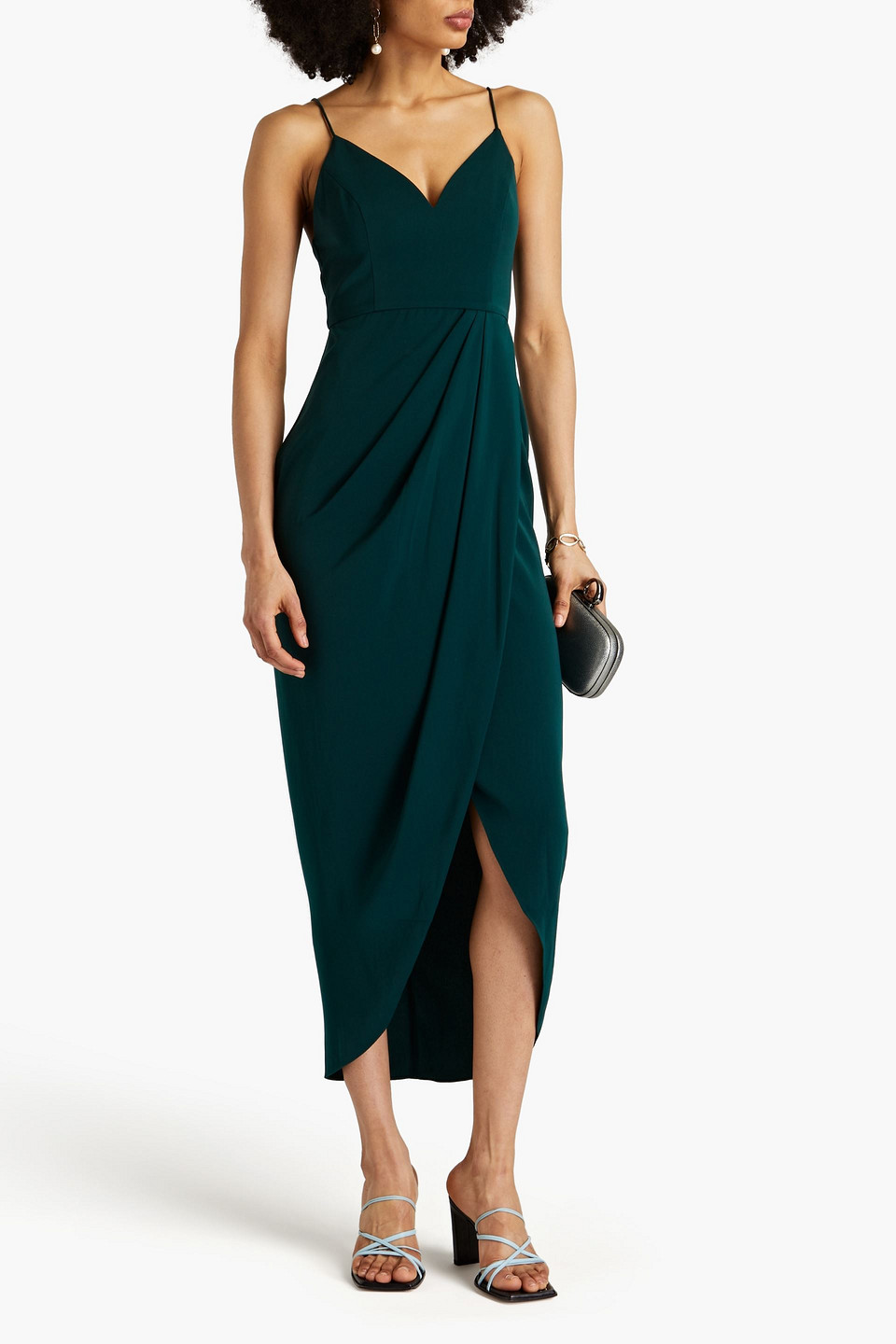 Shop Shona Joy Draped Satin Midi Dress In Petrol