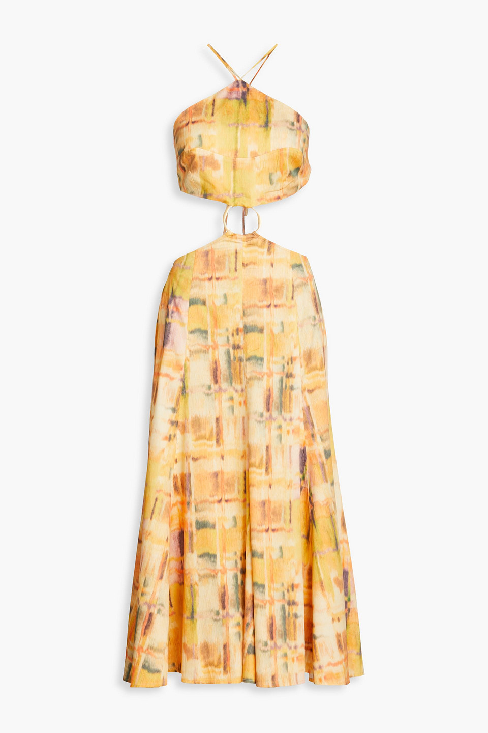 Shop Cult Gaia Nadeesha Cutout Printed Linen-blend Midi Dress In Yellow