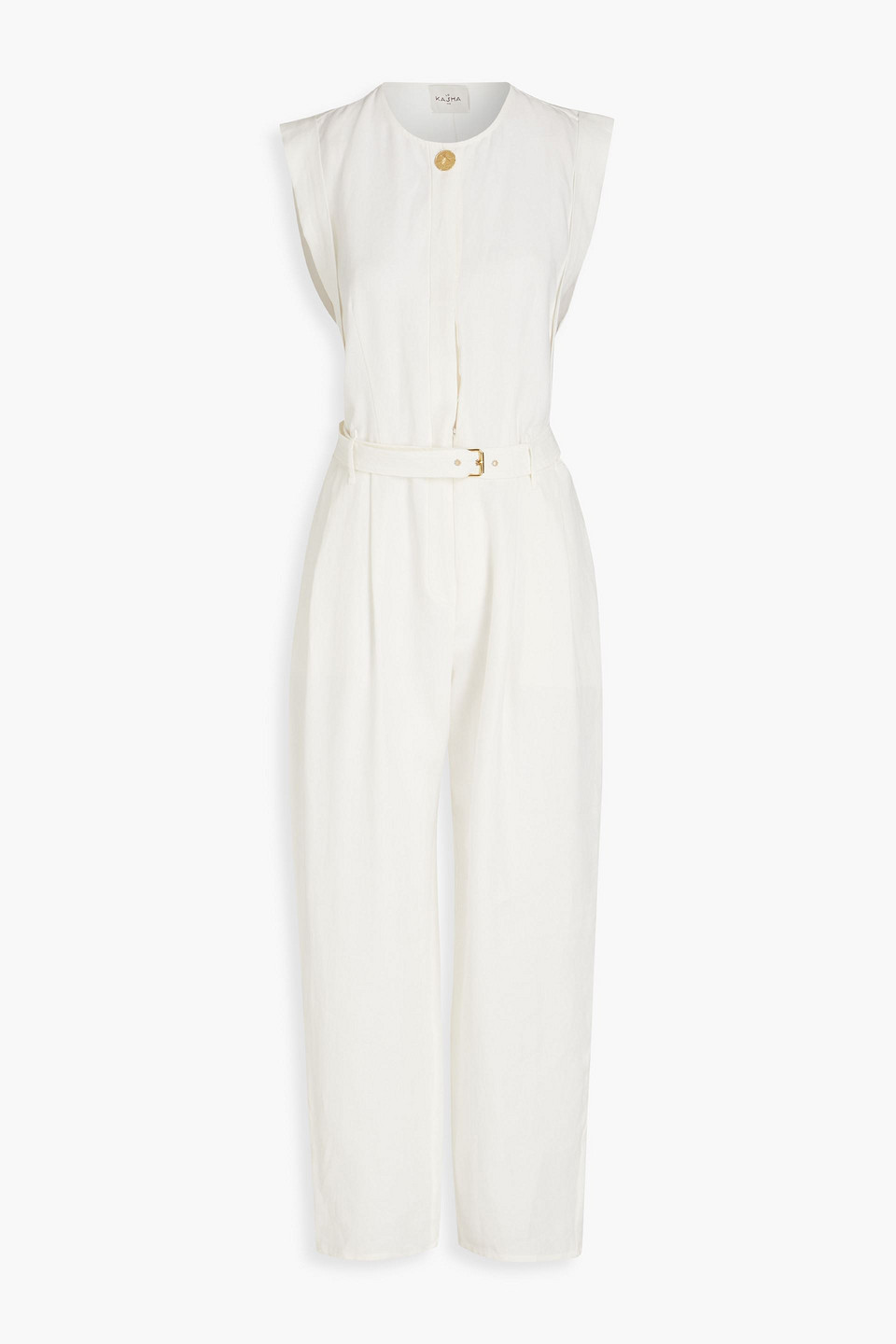 Le Kasha Belted Linen Jumpsuit In White