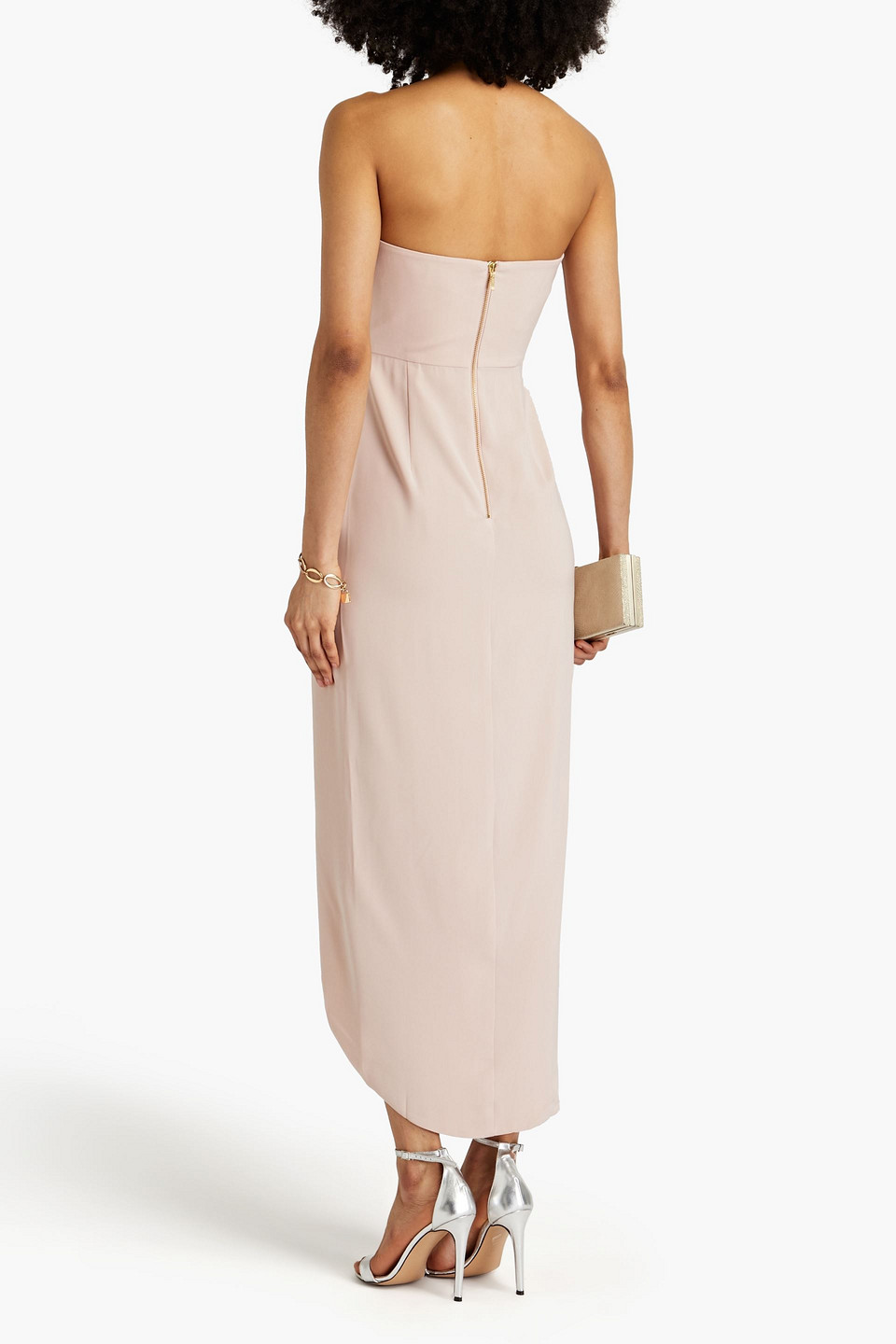 Shop Shona Joy Strapless Draped Satin Maxi Dress In Blush