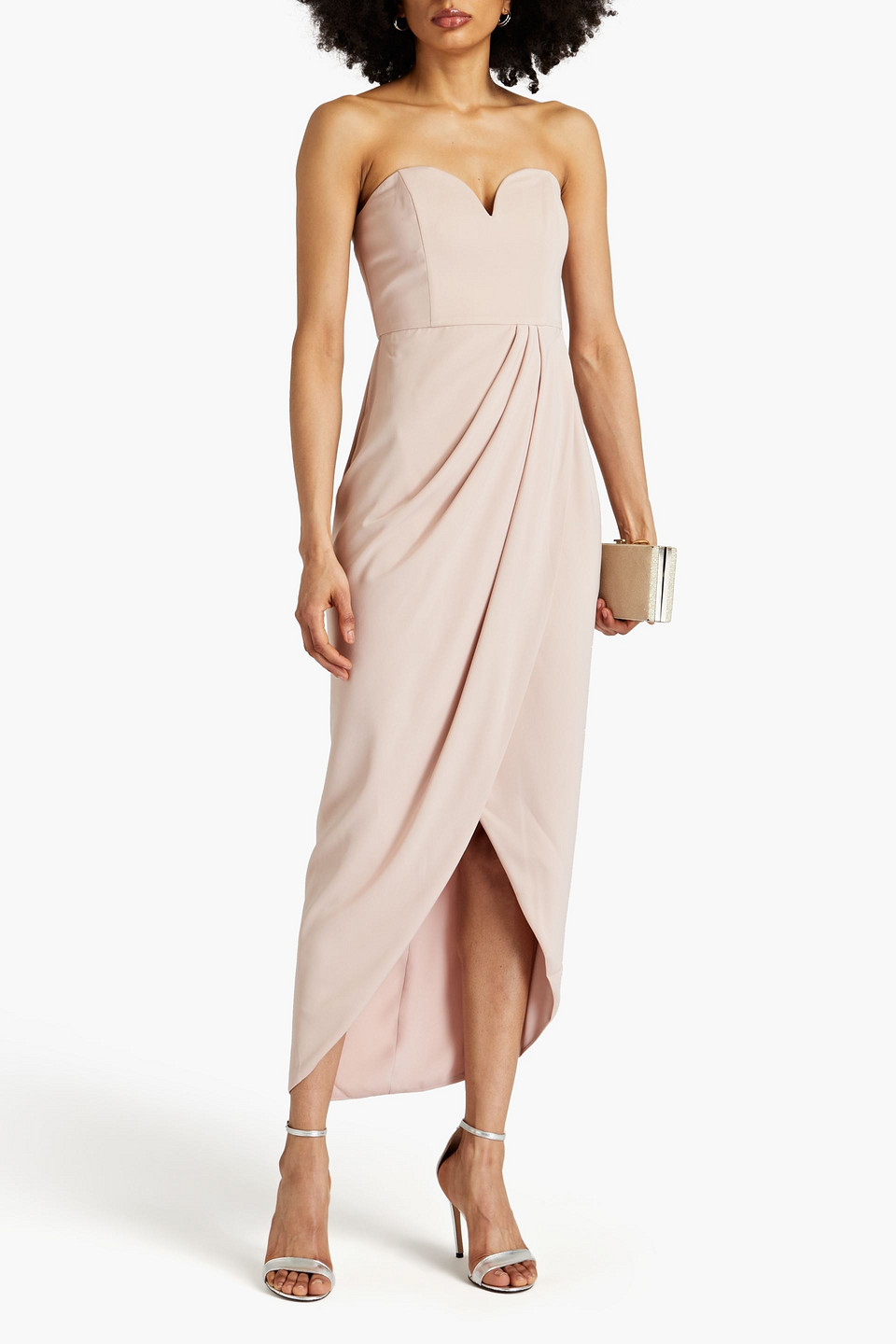 Shop Shona Joy Strapless Draped Satin Maxi Dress In Blush