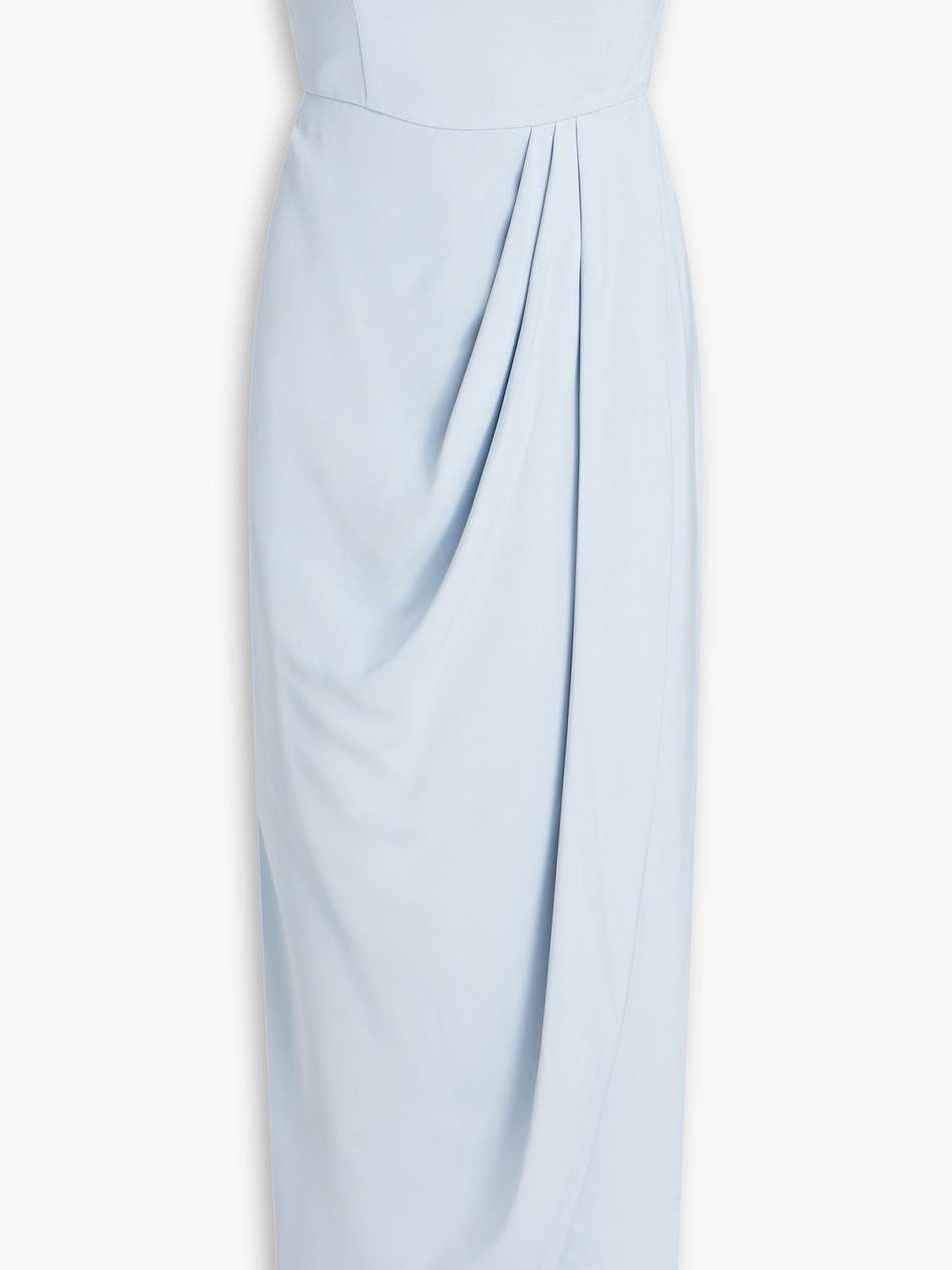 strapless draped satin maxi dress
