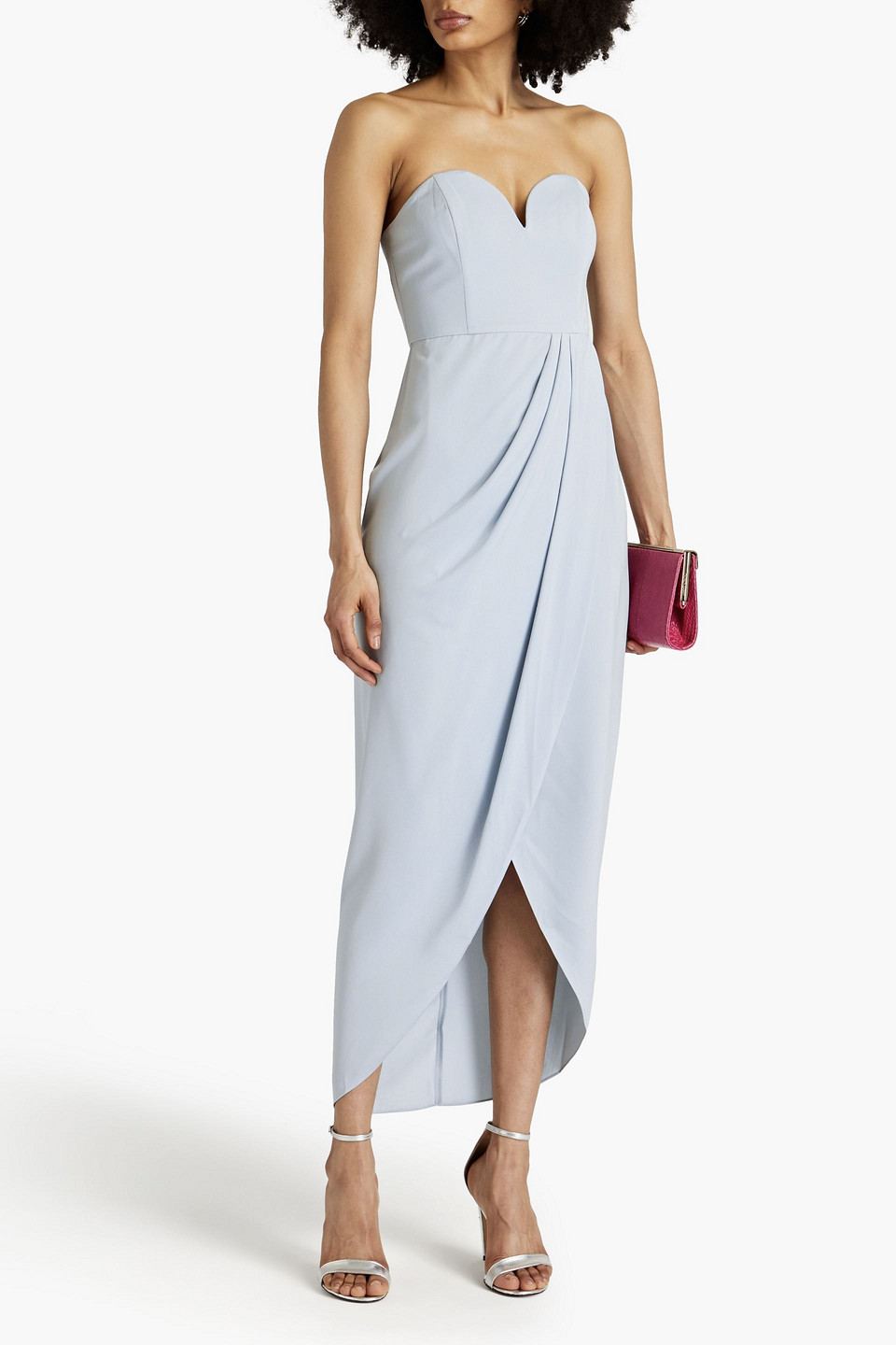 Shop Shona Joy Strapless Draped Satin Maxi Dress In Sky Blue