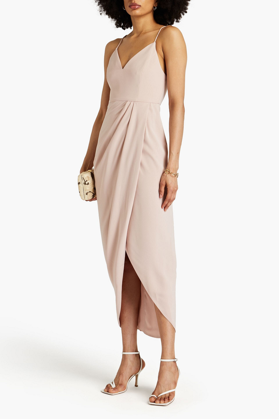 Shop Shona Joy Draped Satin Midi Dress In Blush