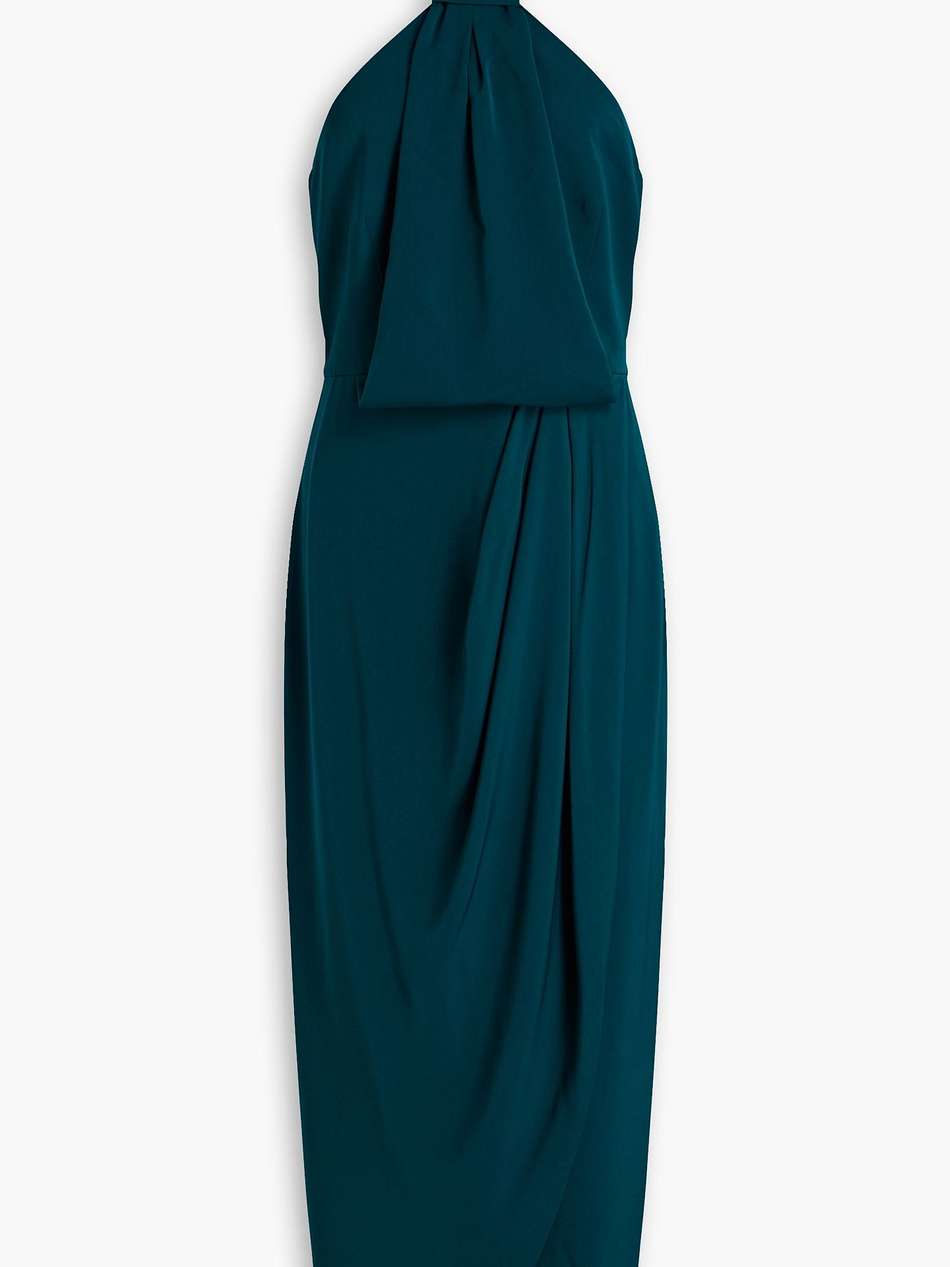 draped satin halterneck midi dress