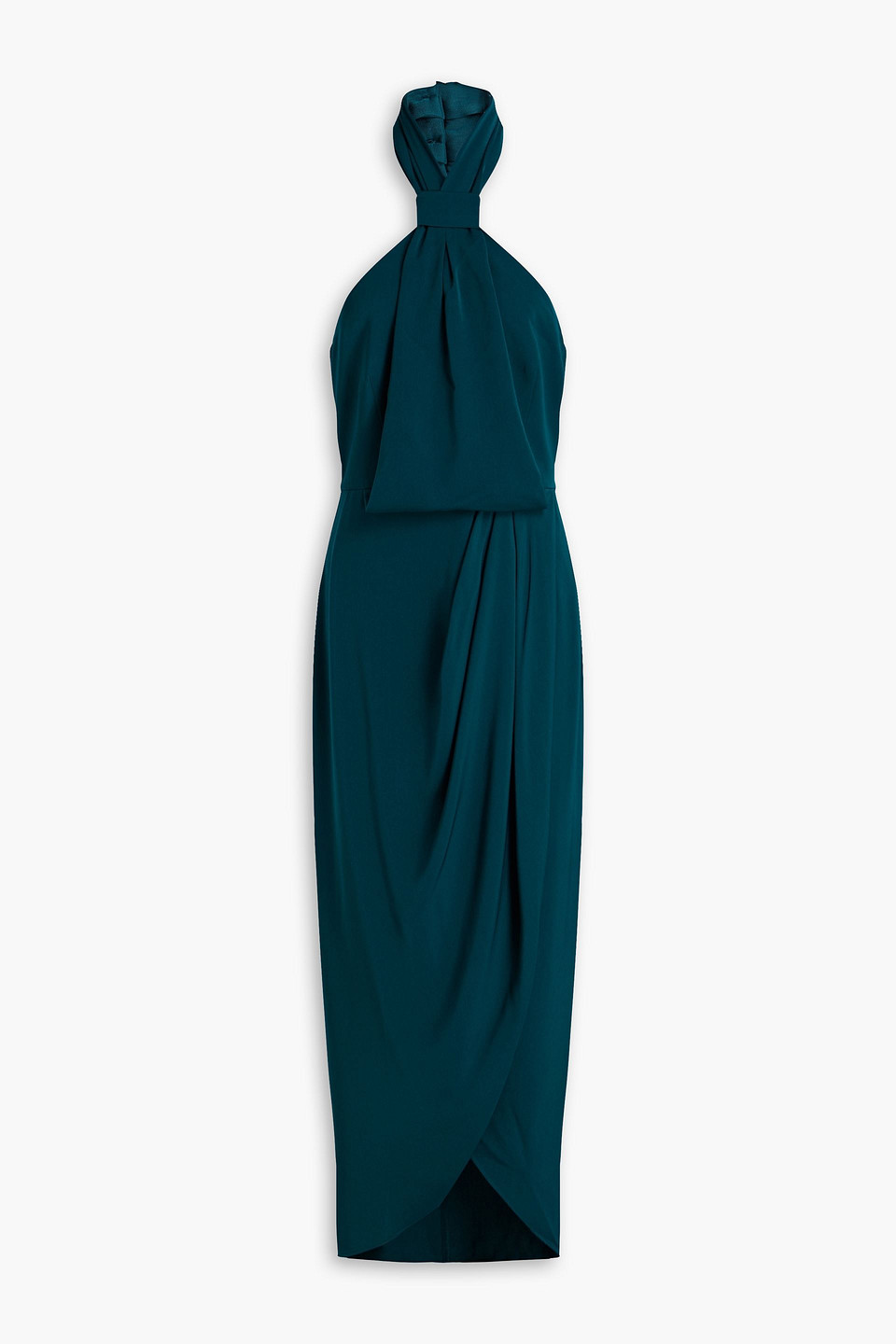 Shona Joy Knotted Satin Halterneck Midi Dress In Petrol