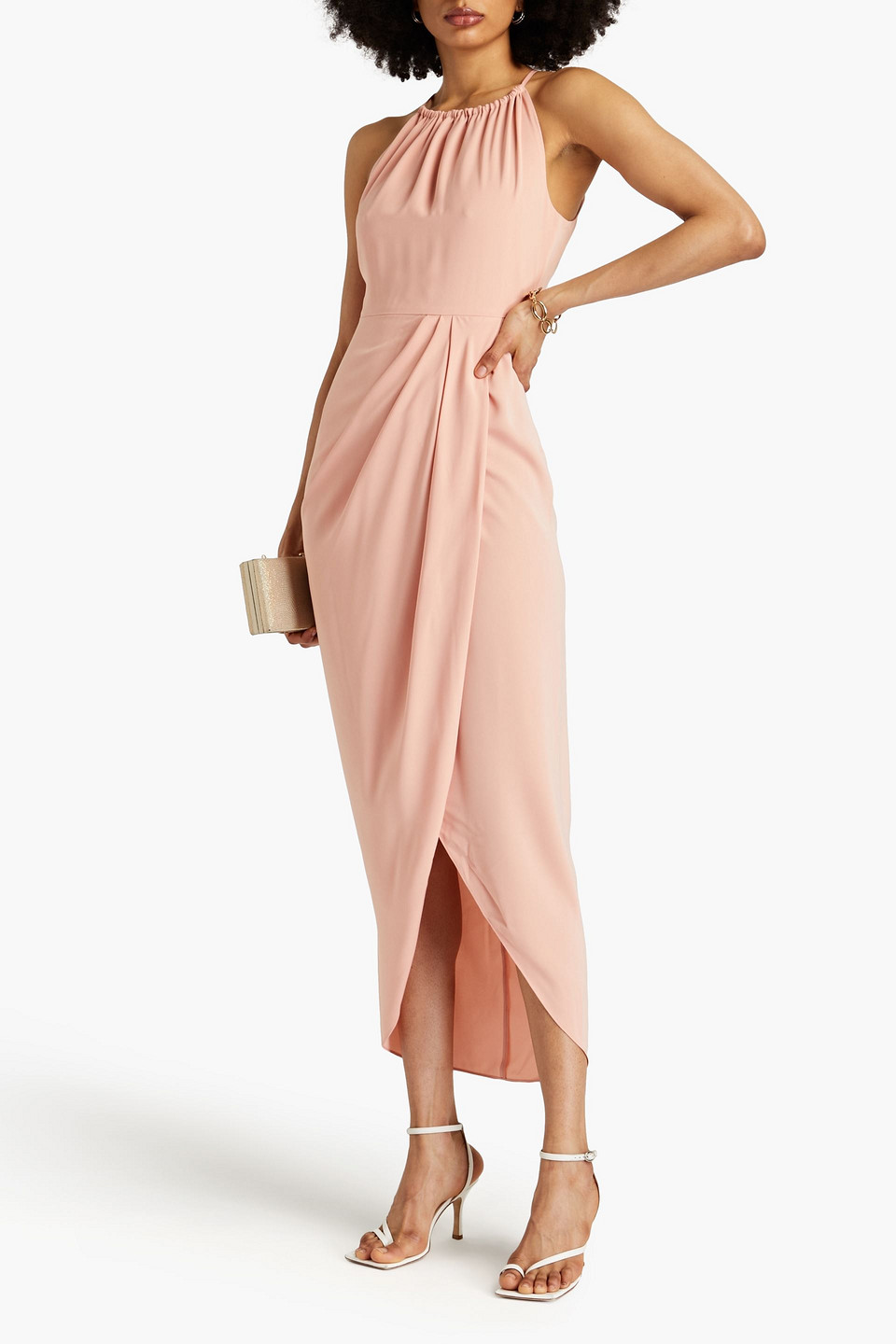 Shop Shona Joy Gathered Satin Maxi Dress In Blush