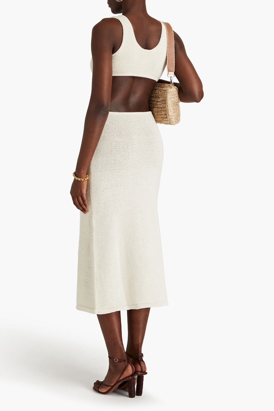 Shop Cult Gaia Bank Cutout Embellished Cotton-blend Midi Dress In Off-white