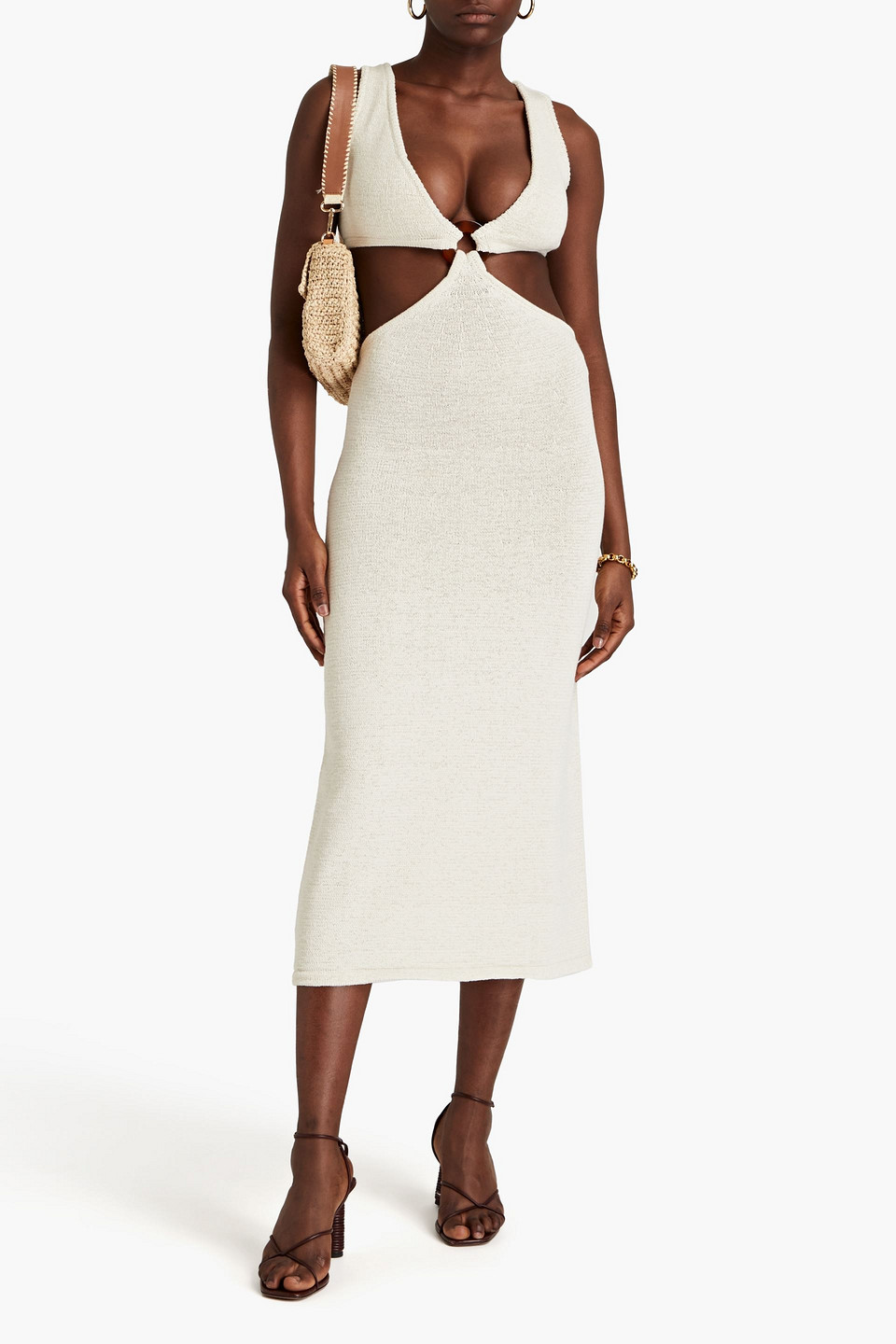 Shop Cult Gaia Bank Cutout Embellished Cotton-blend Midi Dress In Off-white