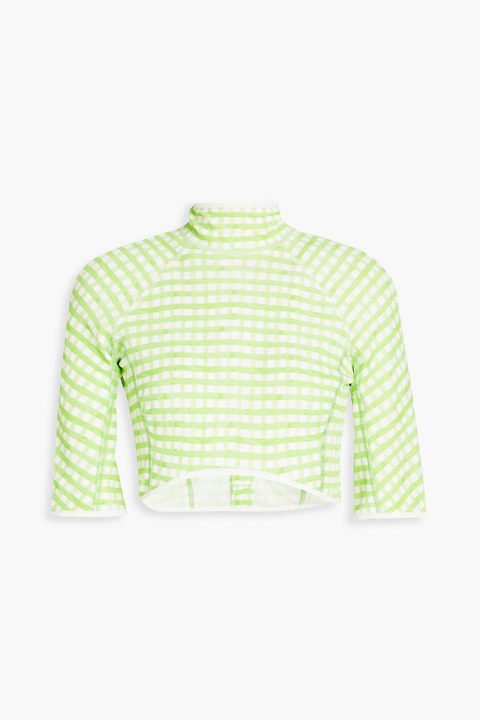 Jacquemus Tuba Cropped Gingham Jersey Turtleneck Top In Light Green