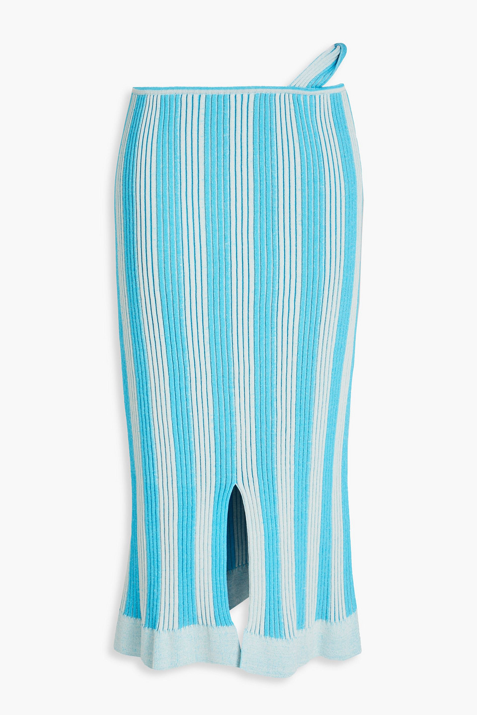 Jacquemus Gelato Striped Ribbed Cotton-blend Midi Skirt In Turquoise