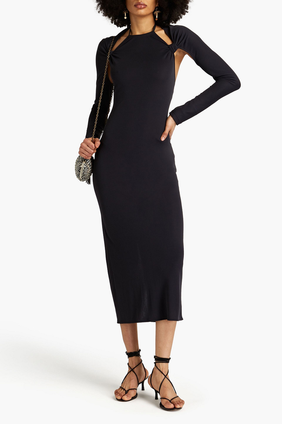 Shop Jacquemus Nodi Cutout Jersey Midi Dress In Midnight Blue