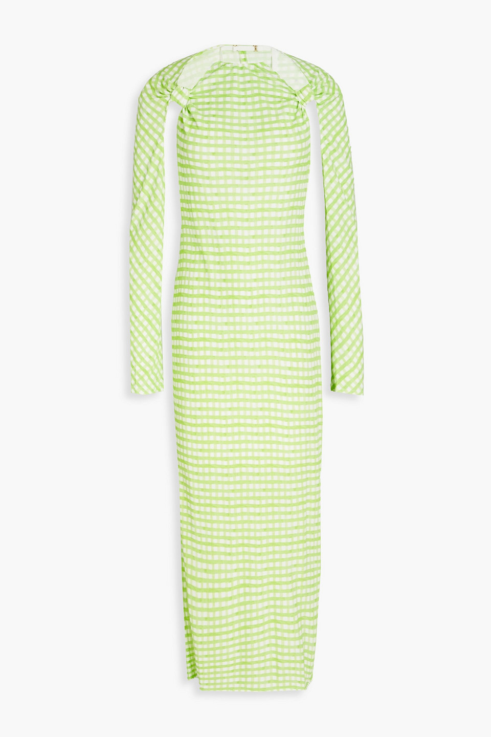 Jacquemus Nodi Gingham Cutout Jersey Midi Dress In Light Green