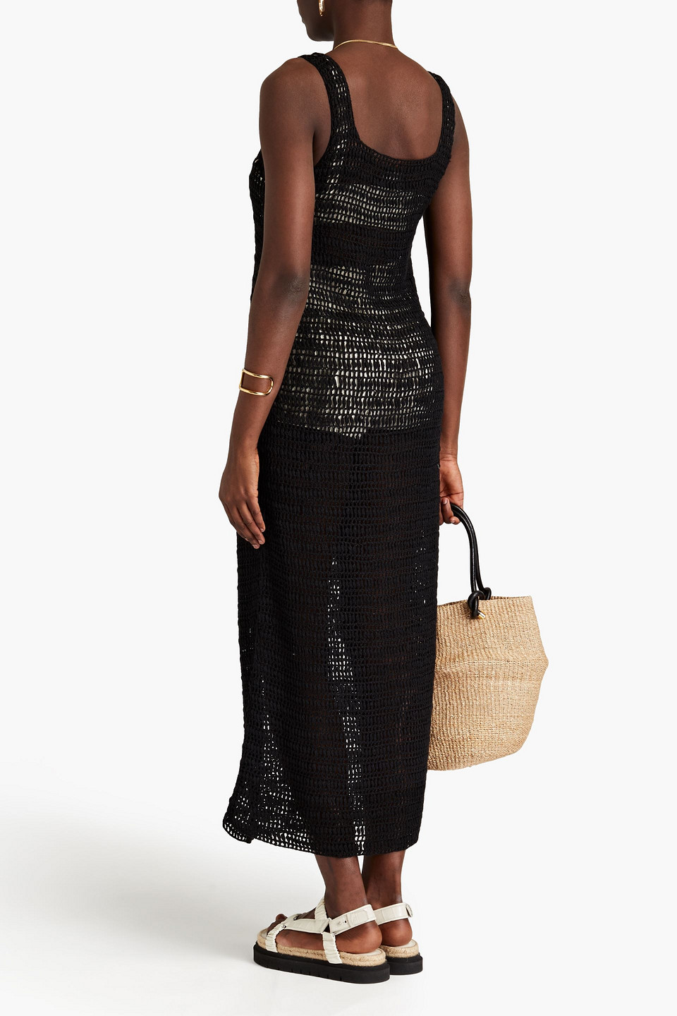 Shop Le Kasha Shali Crocheted Linen Maxi Dress In Black