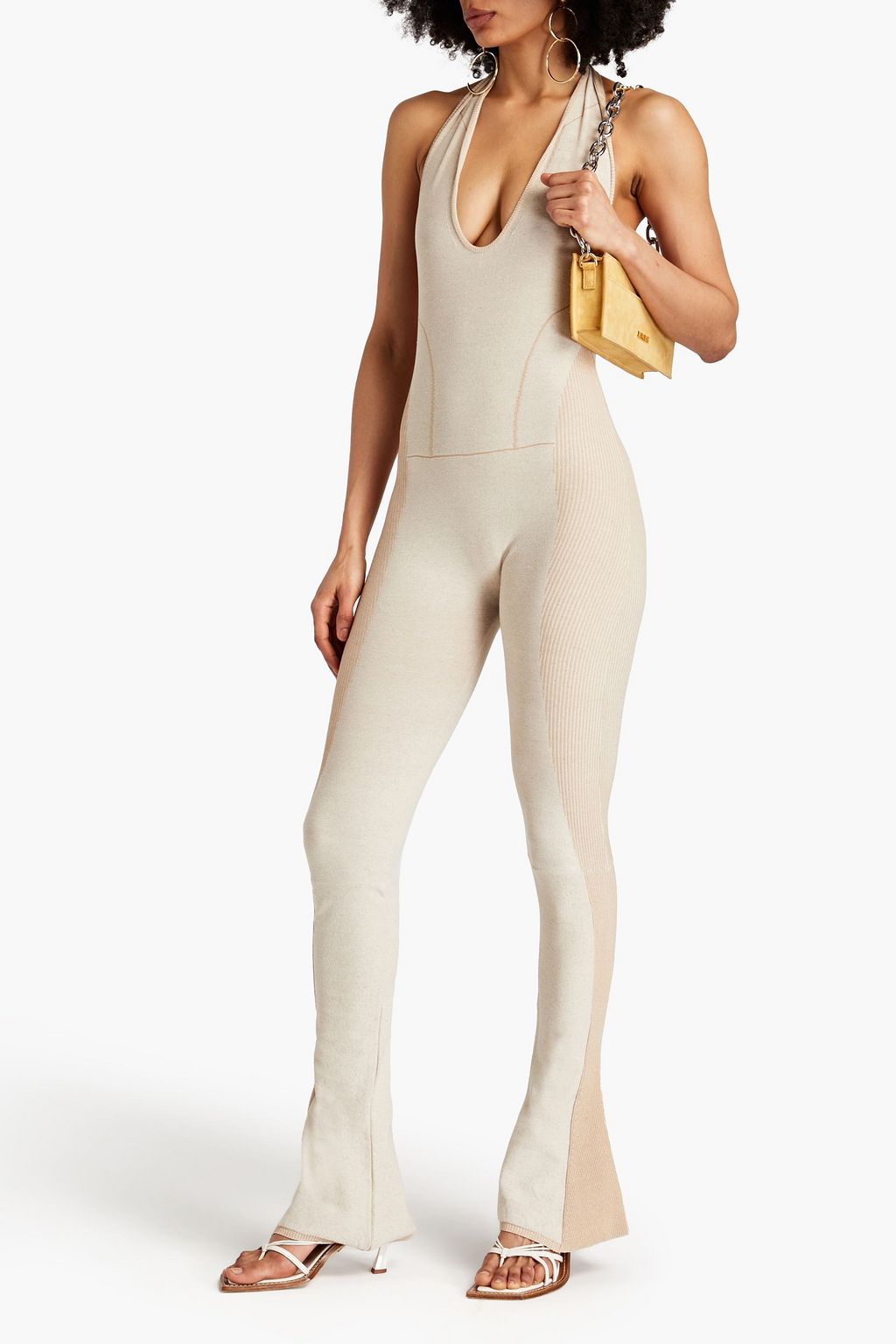 Baunhila stretch knit halterneck jumpsuit beige FR 32