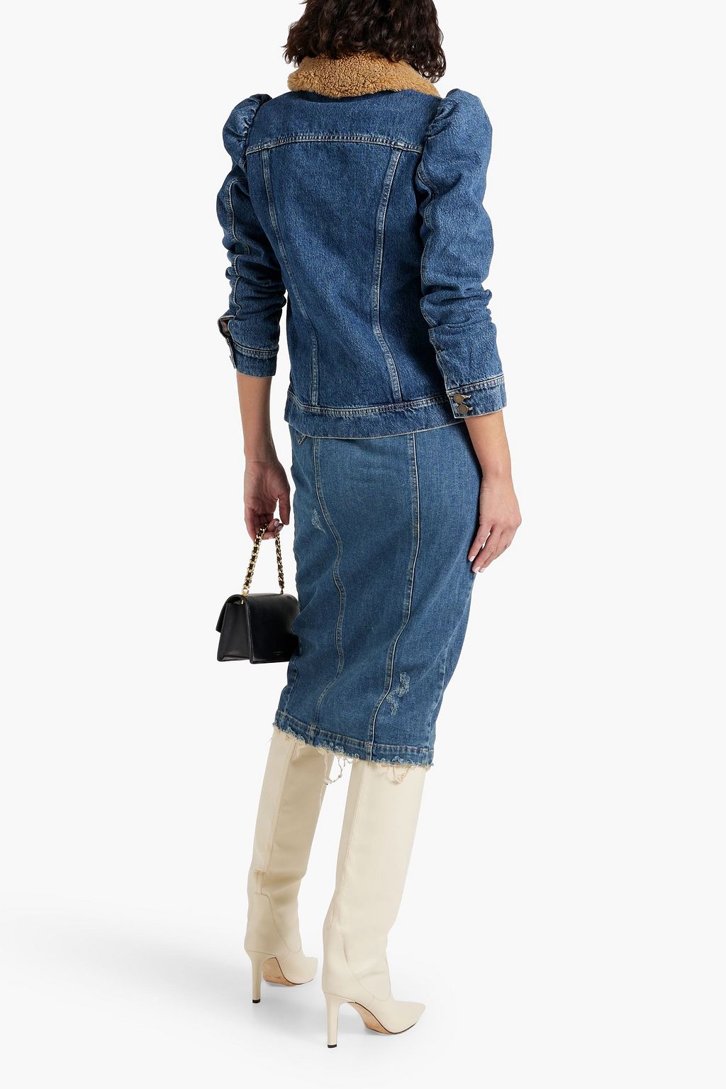RETROFÊTE Edna faux shearling-trimmed denim jacket