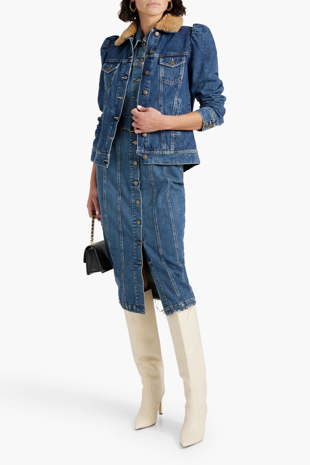 RETROFÊTE Edna faux shearling-trimmed denim jacket
