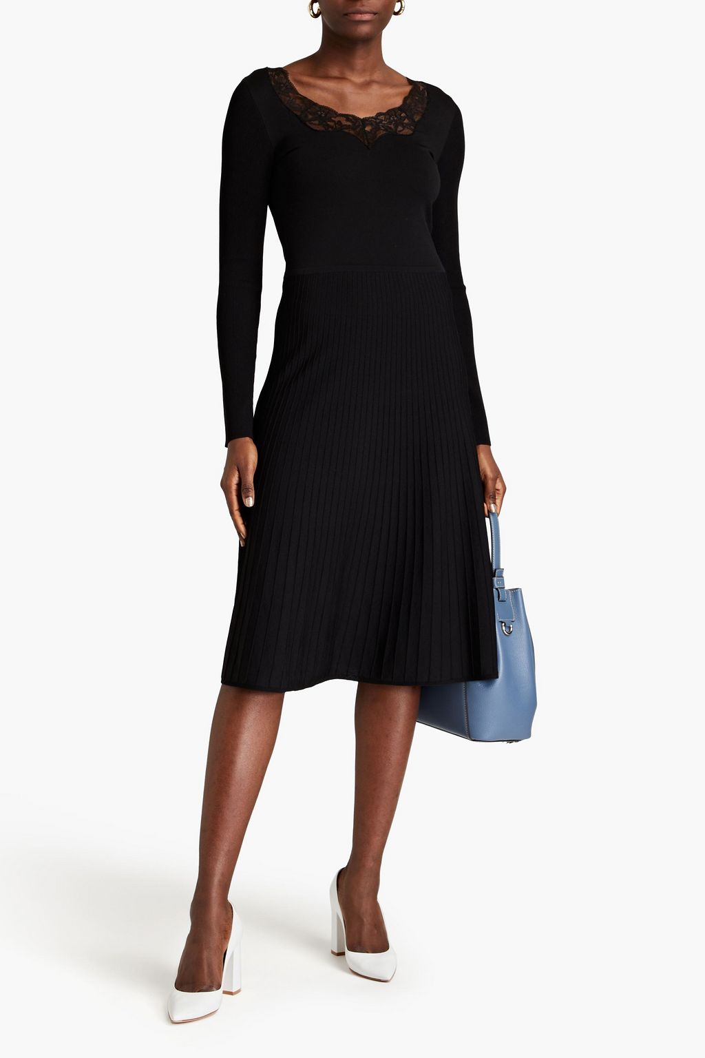 BOUTIQUE MOSCHINO Lace-trimmed stretch-knit midi dress