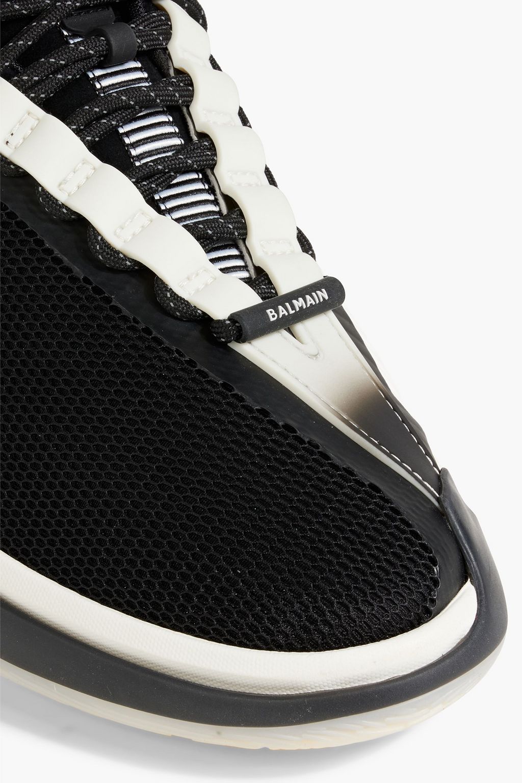 BALMAIN Rubber-trimmed mesh, stretch-knit and leather sneakers