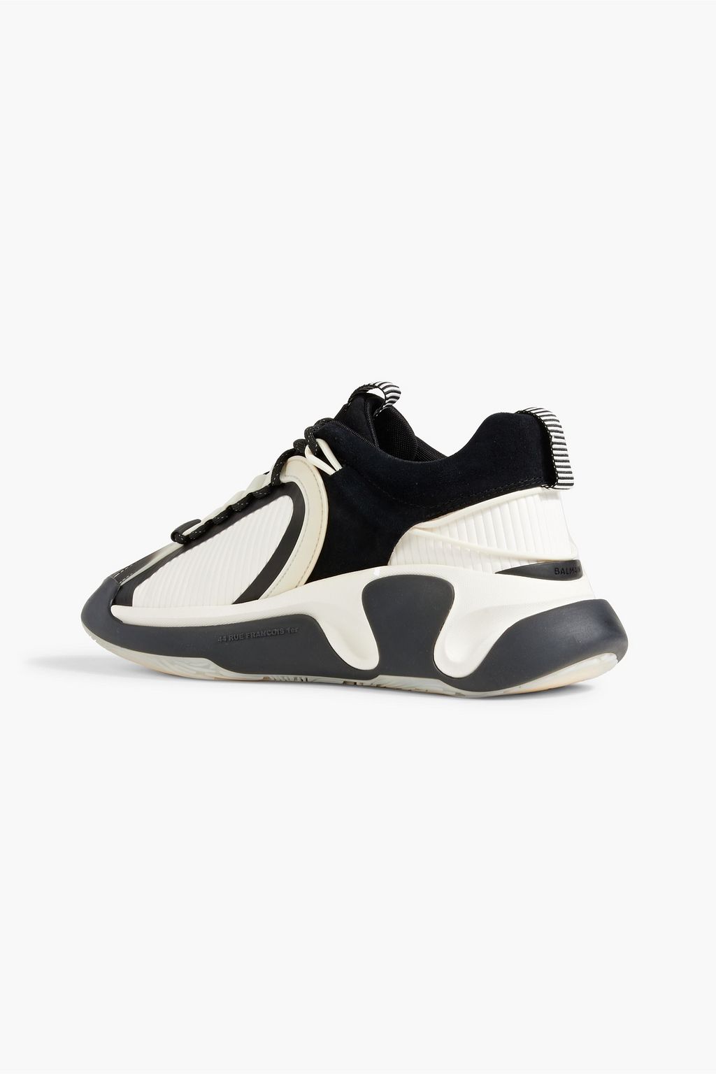 BALMAIN Rubber-trimmed mesh, stretch-knit and leather sneakers