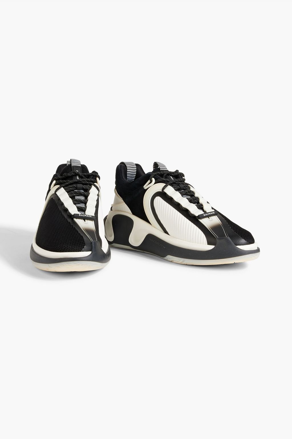 BALMAIN Rubber-trimmed mesh, stretch-knit and leather sneakers