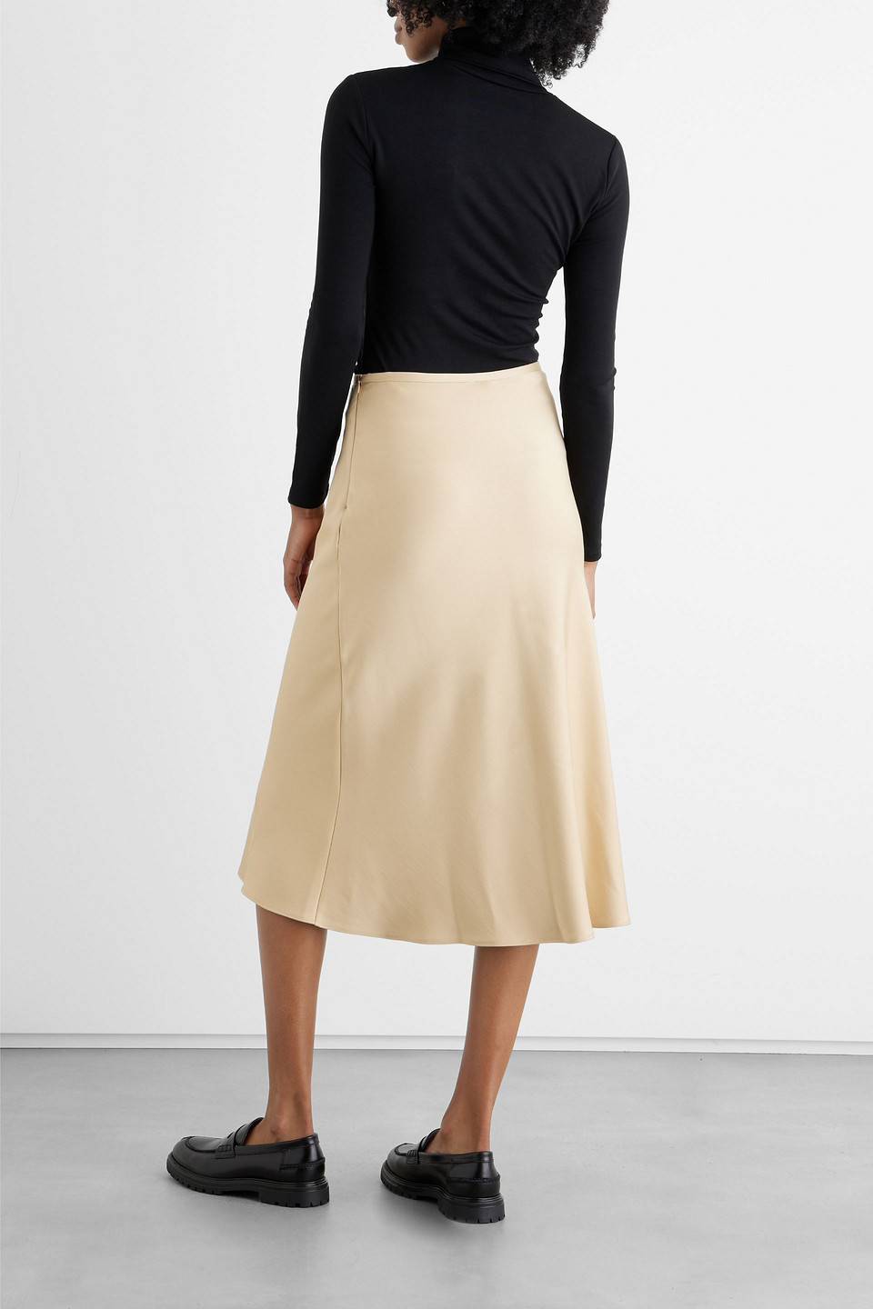 Shop Iris & Ink Margot Satin-crepe Midi Skirt In Sand