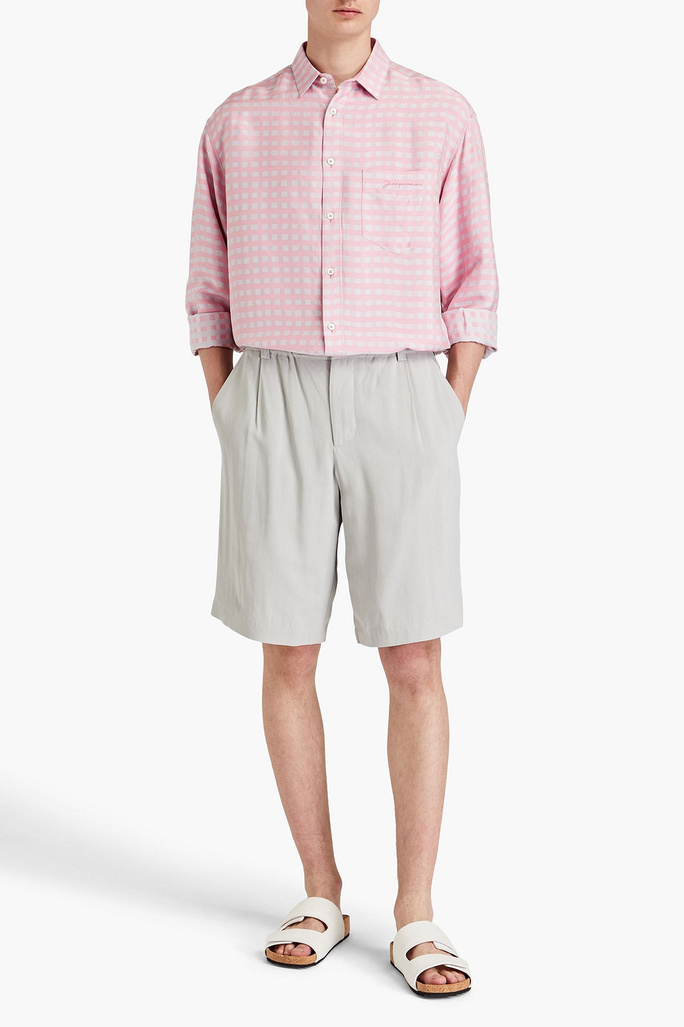 Shop Jacquemus Simon Checked Satin-jacquard Shirt In Baby Pink