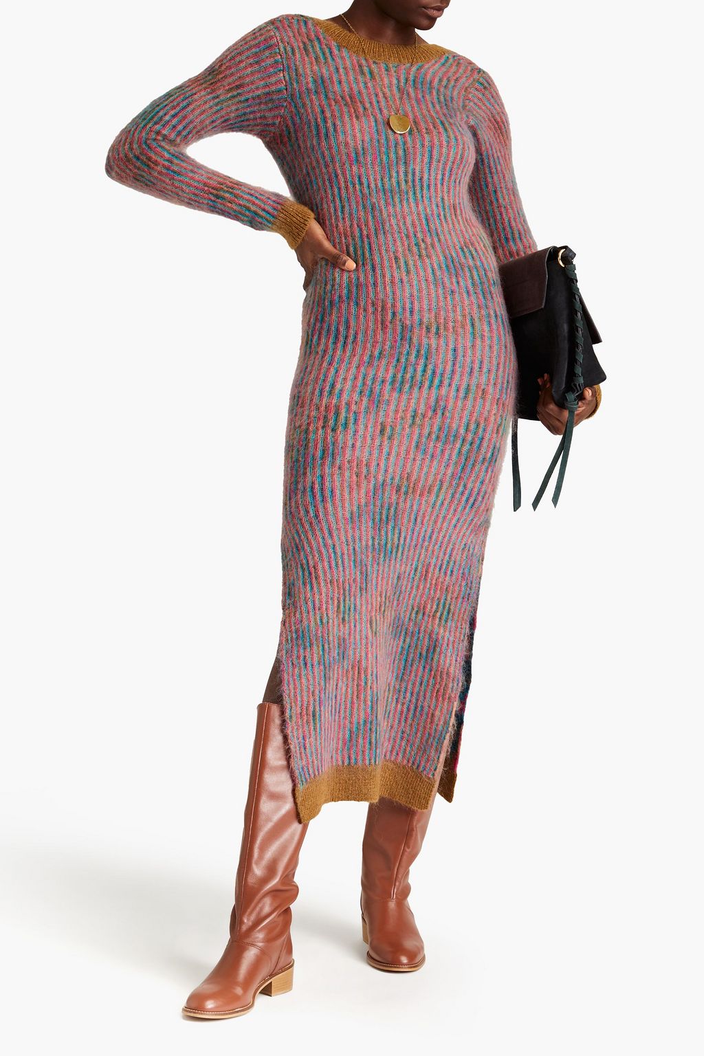 REMAIN BIRGER CHRISTENSEN فستان متوسط الطول من نسيج بحبكة جاكار بتصميم مخطط