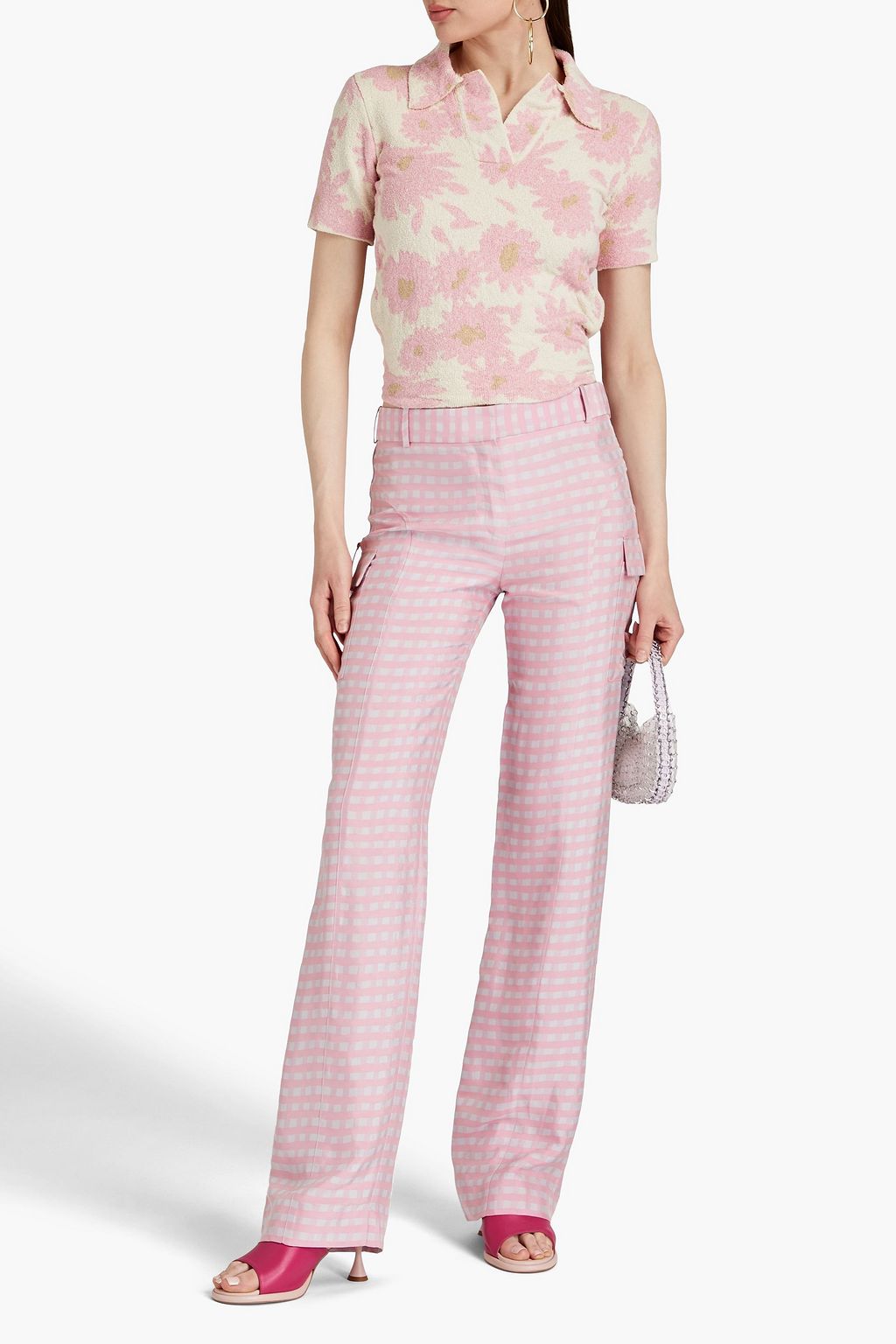 JACQUEMUS Bagnu cutout striped cotton-blend terry polo shirt
