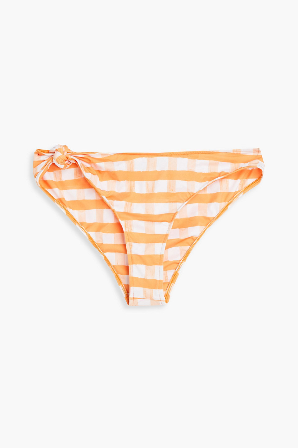 Jacquemus Vichy Knotted Gingham Mid-rise Bikini Briefs In Orange