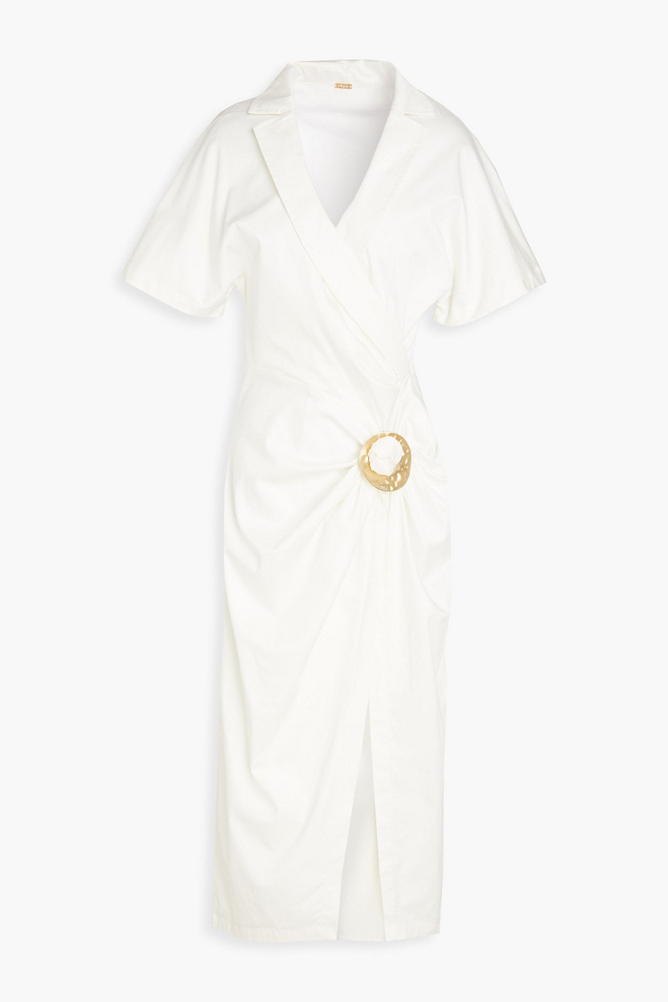 Cult Gaia Calista Wrap-effect Embellished Cotton-blend Poplin Midi Dress In Off-white