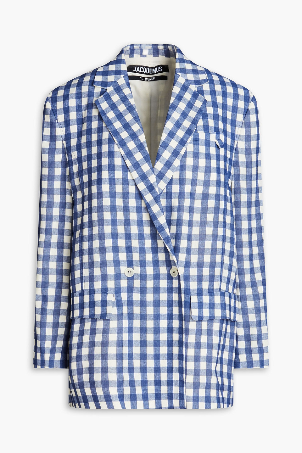 Shop Jacquemus Marino Double-breasted Gingham Woven Blazer In Navy