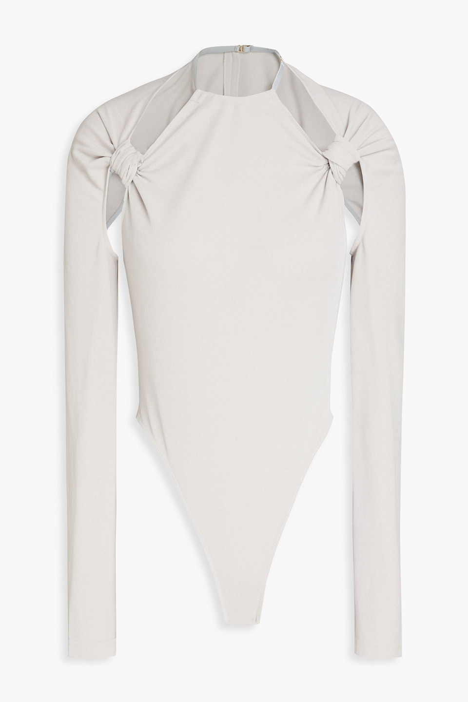 Shop Jacquemus Nodi Cutout Knotted Stretch-jersey Bodysuit In Stone