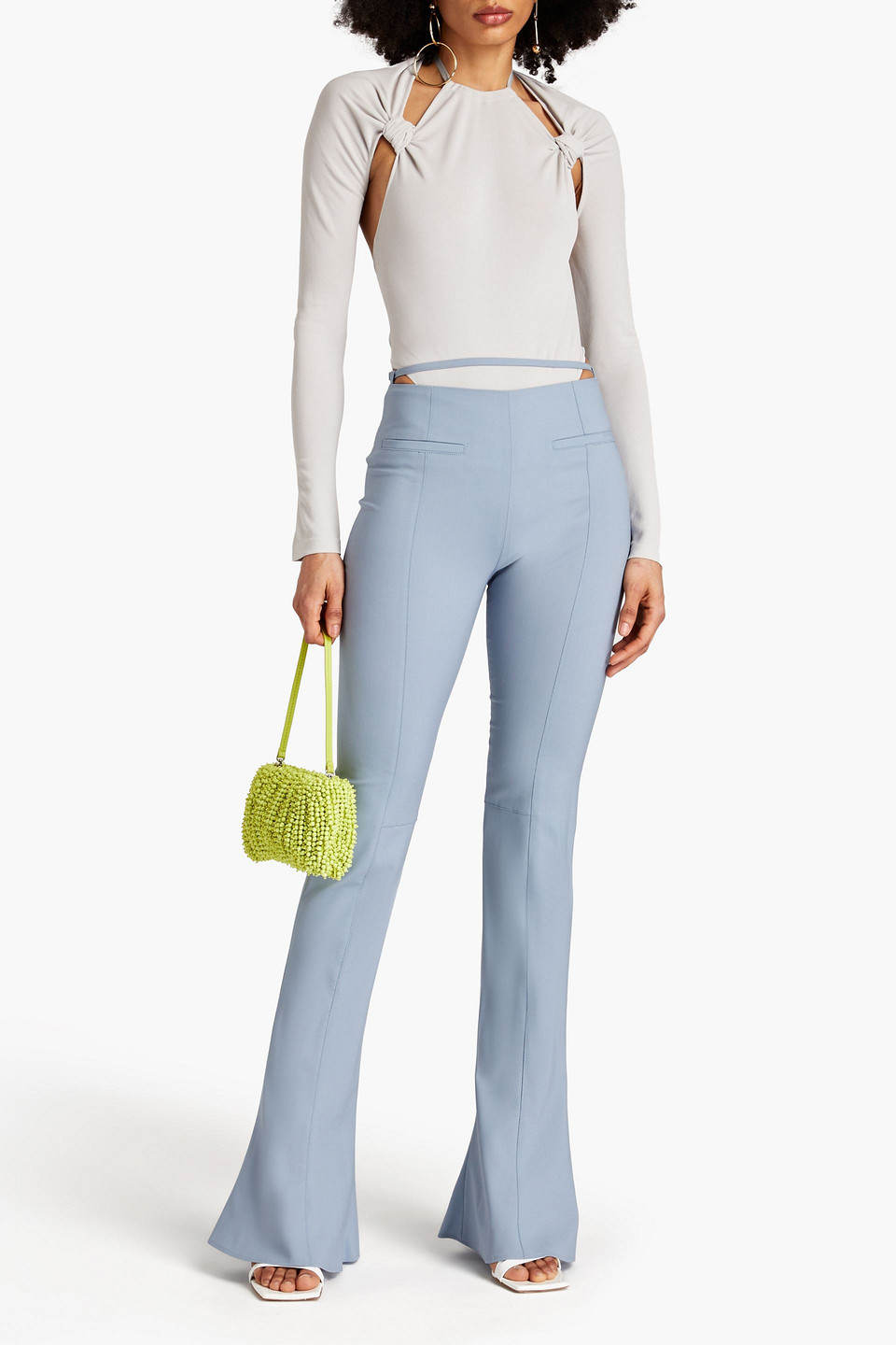 Shop Jacquemus Nodi Cutout Knotted Stretch-jersey Bodysuit In Stone