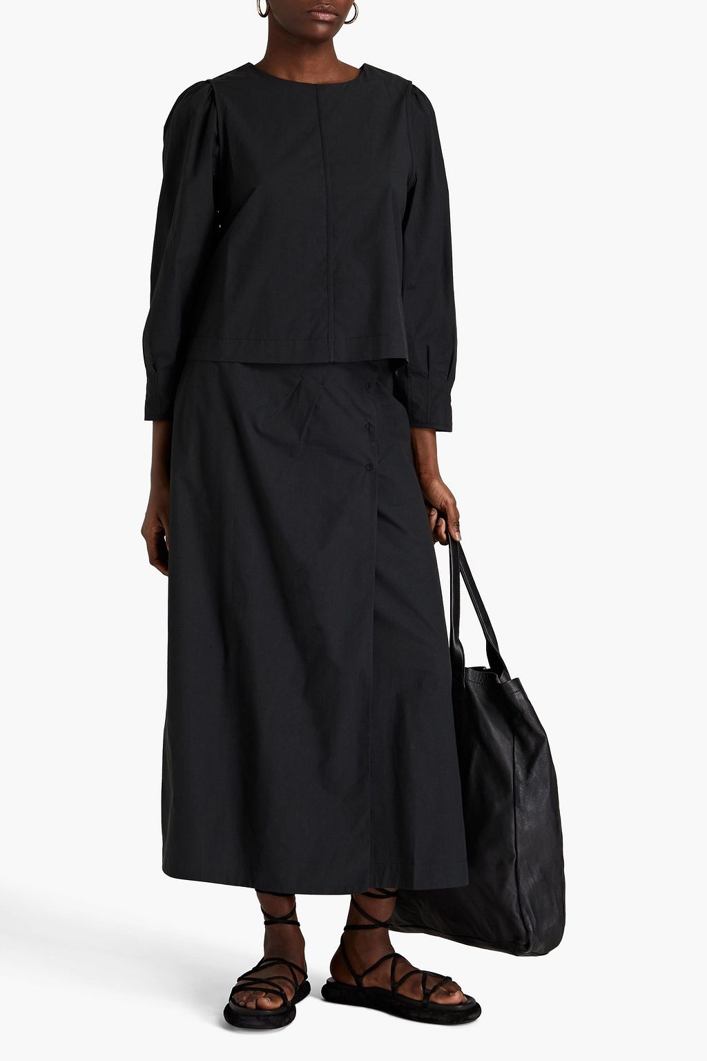 CAES Lyocell and cotton-blend poplin midi wrap skirt