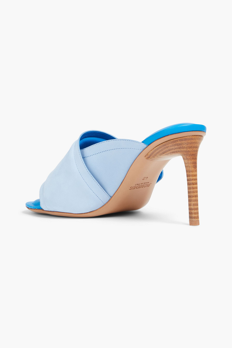 Shop Jacquemus Aqua Padded Nubuck Mules In Light Blue