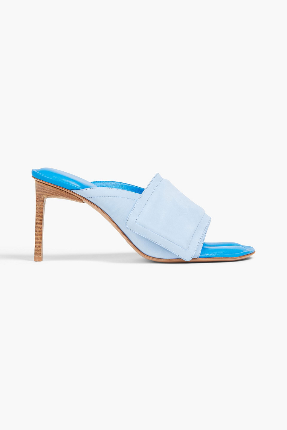 Shop Jacquemus Aqua Padded Nubuck Mules In Light Blue