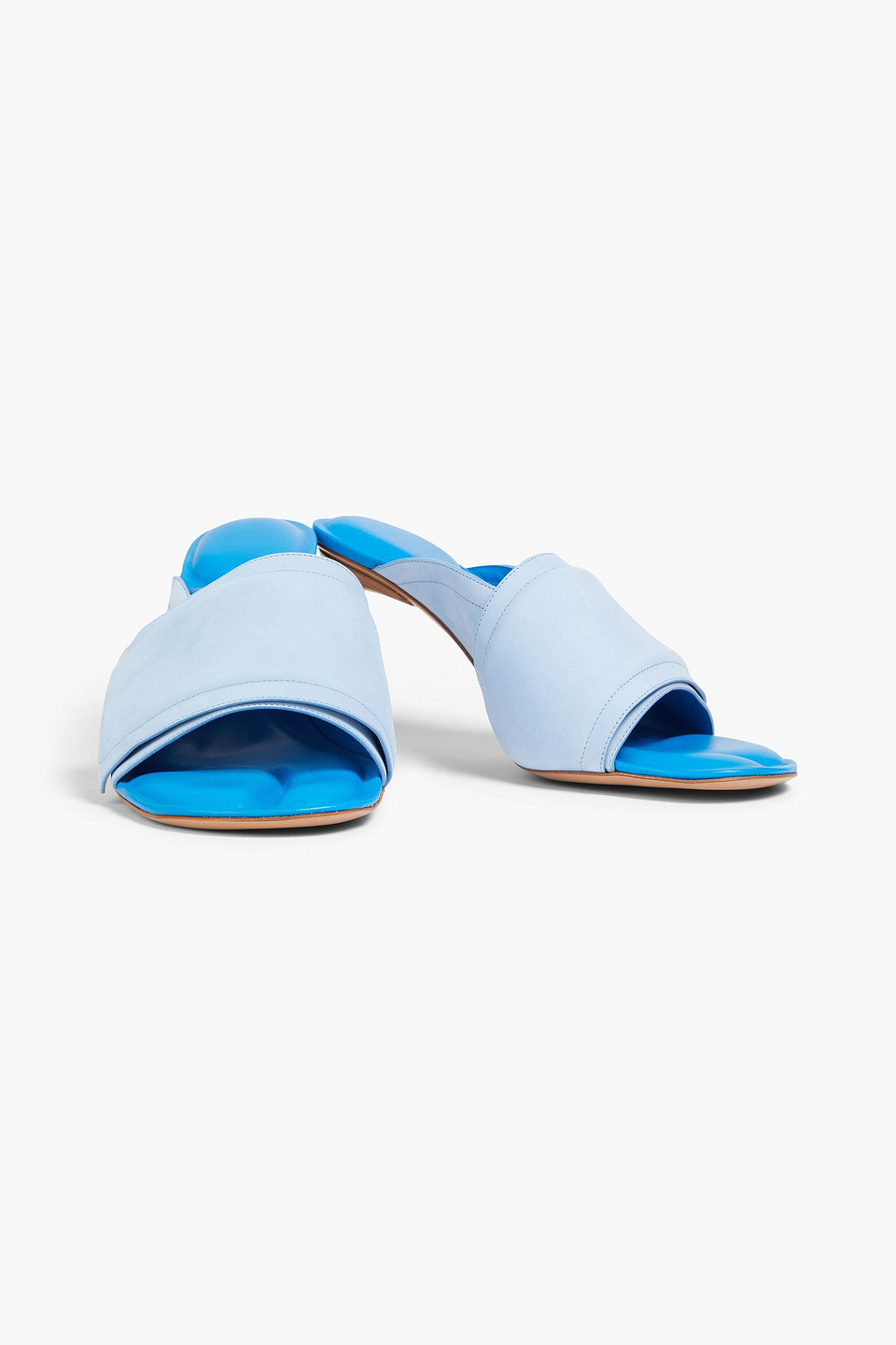 Shop Jacquemus Aqua Padded Nubuck Mules In Light Blue