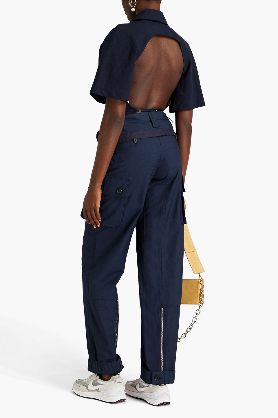 Shop Jacquemus Baunhilha Cutout Hemp And Cotton-blend Bodysuit In Midnight Blue