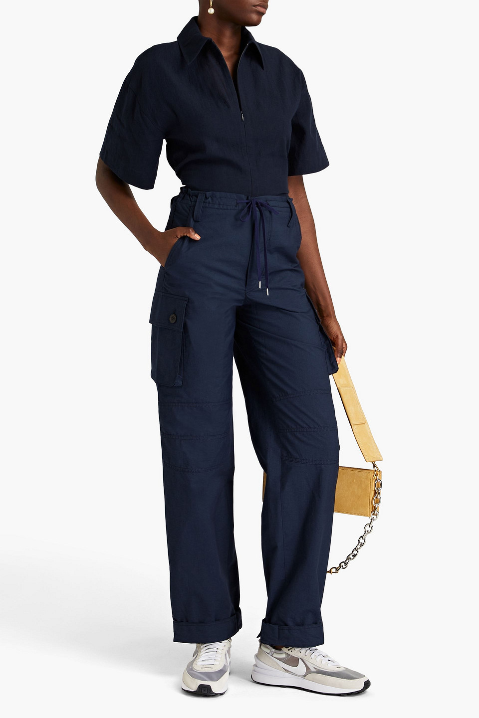 Shop Jacquemus Baunhilha Cutout Hemp And Cotton-blend Bodysuit In Midnight Blue