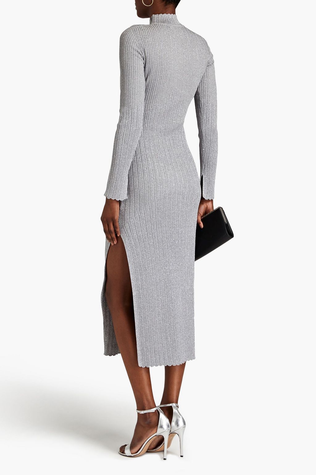 NICHOLAS Cutout metallic ribbed-knit midi dress