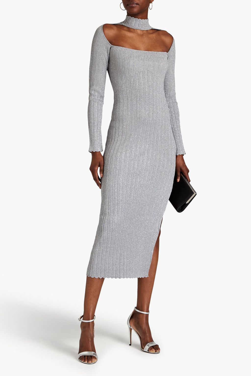 NICHOLAS Cutout metallic ribbed-knit midi dress