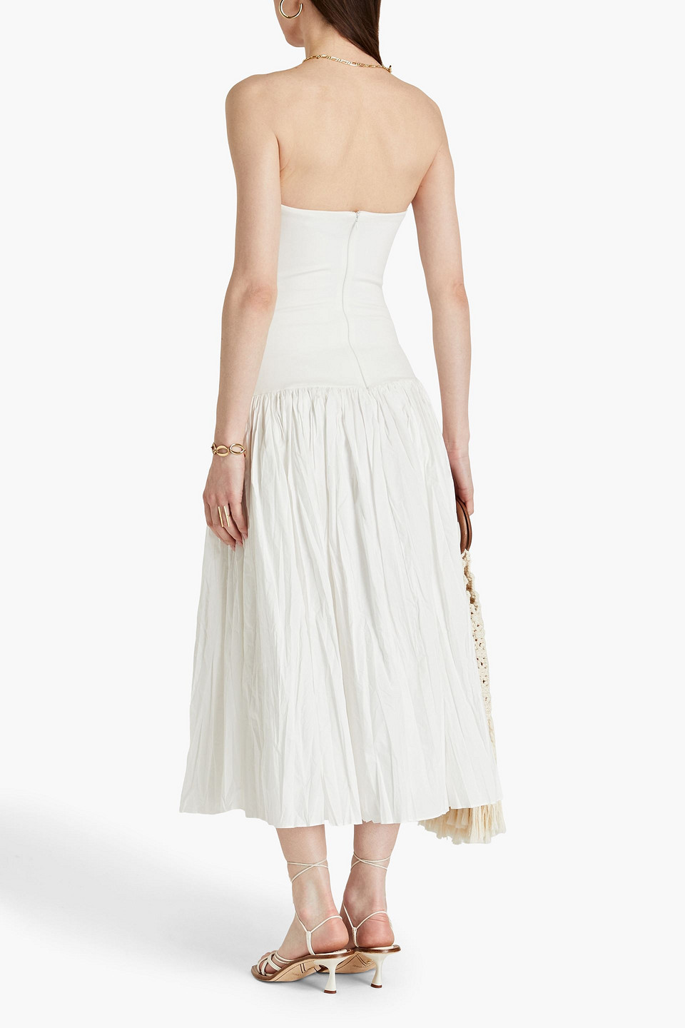 Shop Nicholas Jaxon Strapless Cotton-jersey And Poplin Midi Dress In White