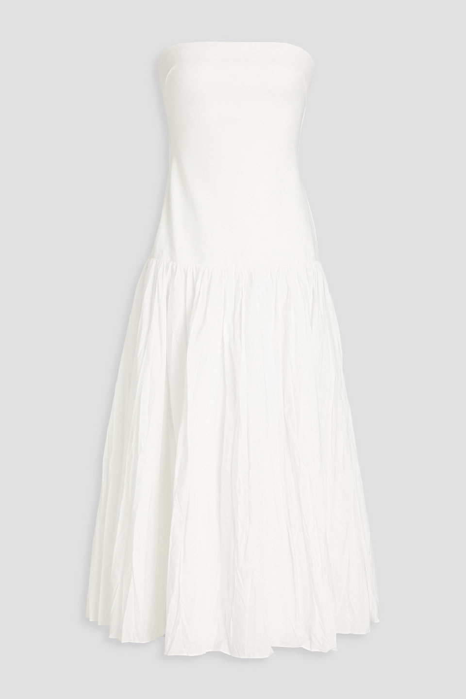 Shop Nicholas Jaxon Strapless Cotton-jersey And Poplin Midi Dress In White