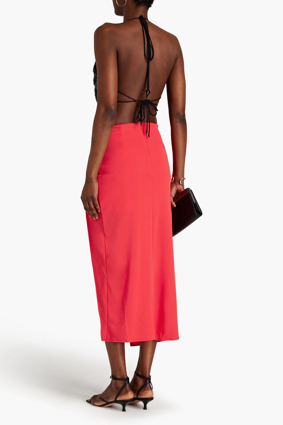 Shop Nicholas Kenzie Twist-front Jersey Midi Skirt In Coral