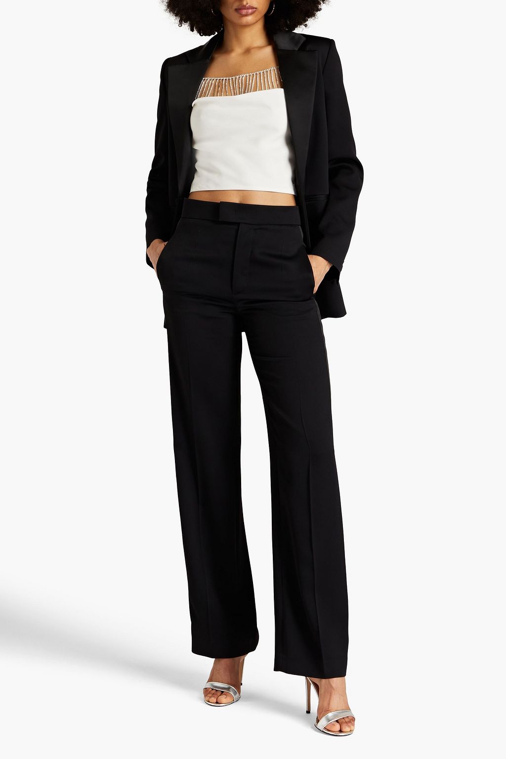 NICHOLAS Cropped crystal-embellished crepe top