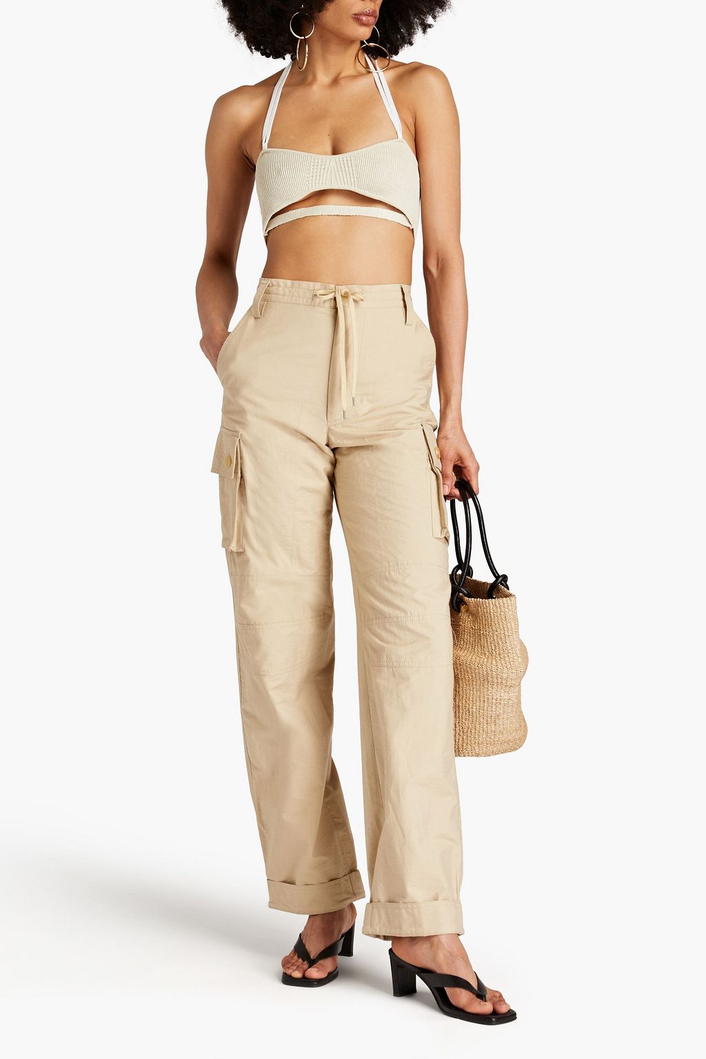 JACQUEMUS Beijo ribbed linen-blend bra top