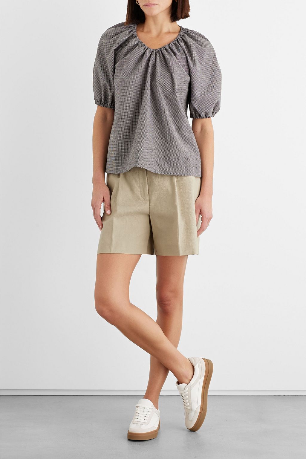 IRIS & INK Marysia organic cotton-blend seersucker shorts